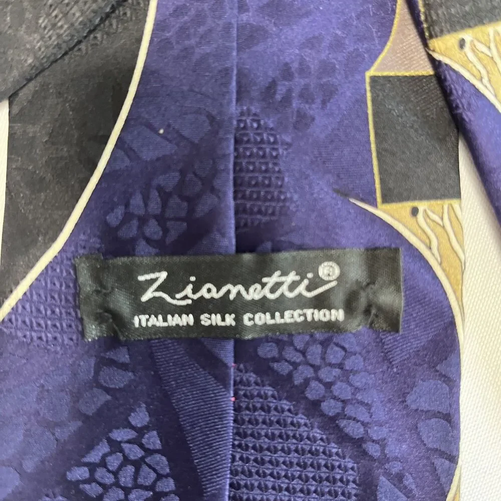 Zianetti Men's Silk Tie Black Purple Red Geometric Extra Long